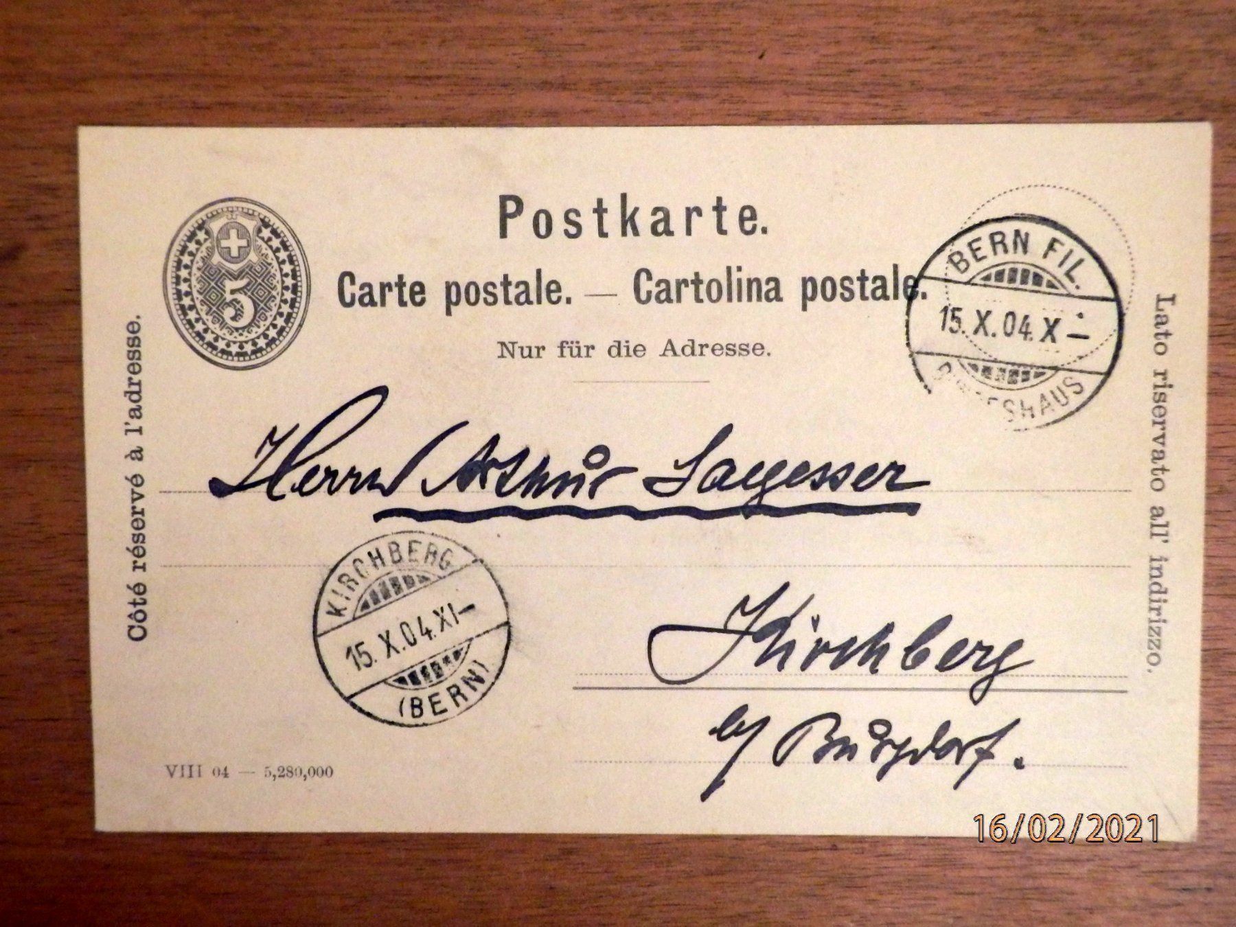 Alle Briefmarken: Postkarte von Bern nach Kirchberg – Gebraucht aus Ueberstorf von dinbau