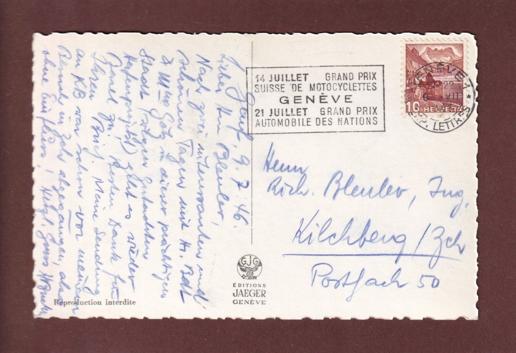 Cartoline postali: GENEVE - Place et Gare Cornavin - Tram - 1946 – Usato da Pully venduto da nicecards 1