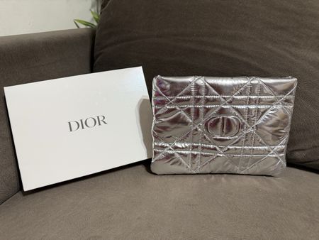 Dior Silver Quilted Cannage Pouch