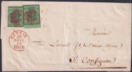 1849, Nr.7 (dunkelgrüner Adler) 2x auf Brief GENF, 60'000.-+