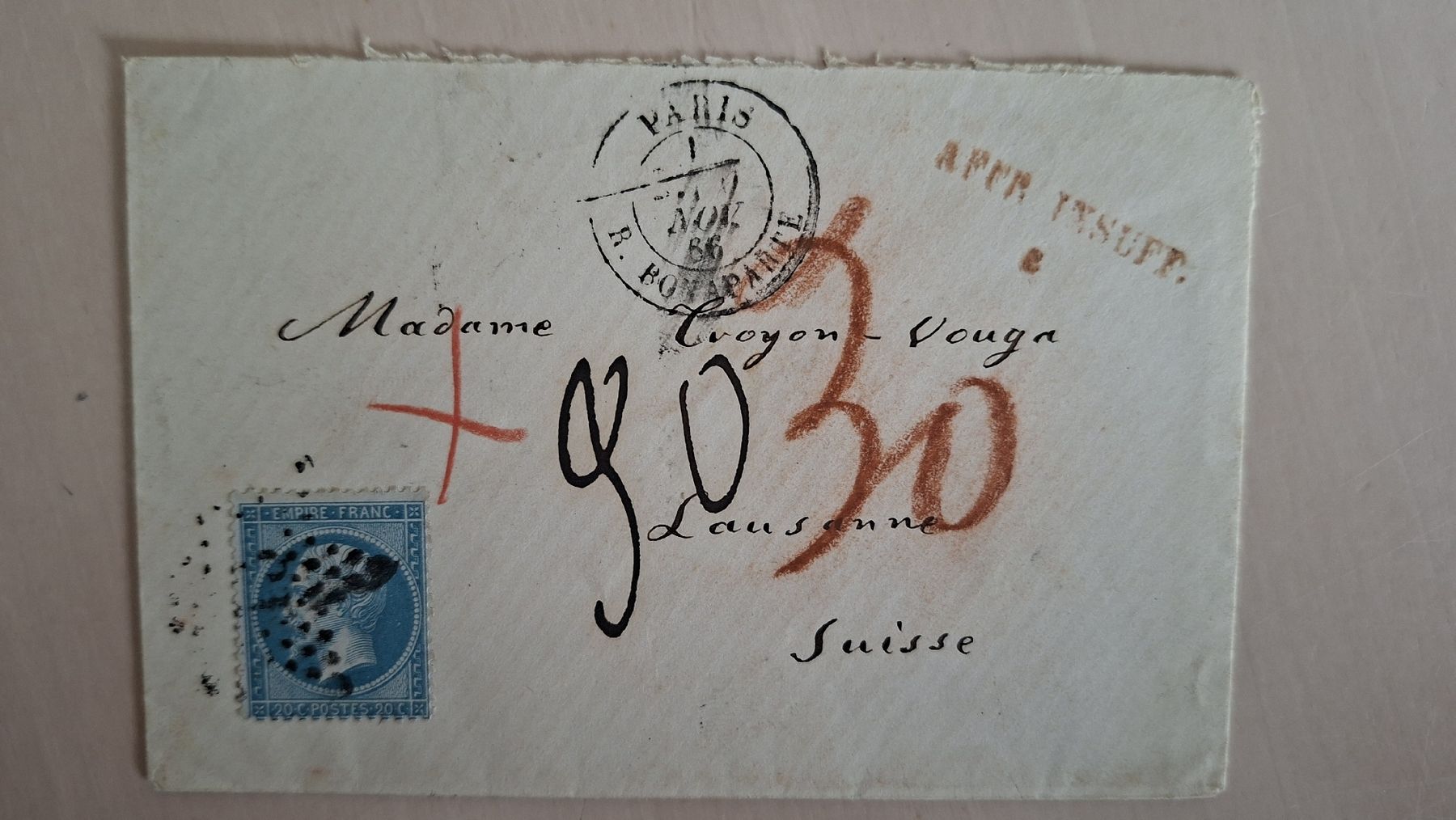 Alle Briefmarken: Enveloppe postale ancienne affranchie Paris 1886 – Gebraucht aus Court von sch_99mz