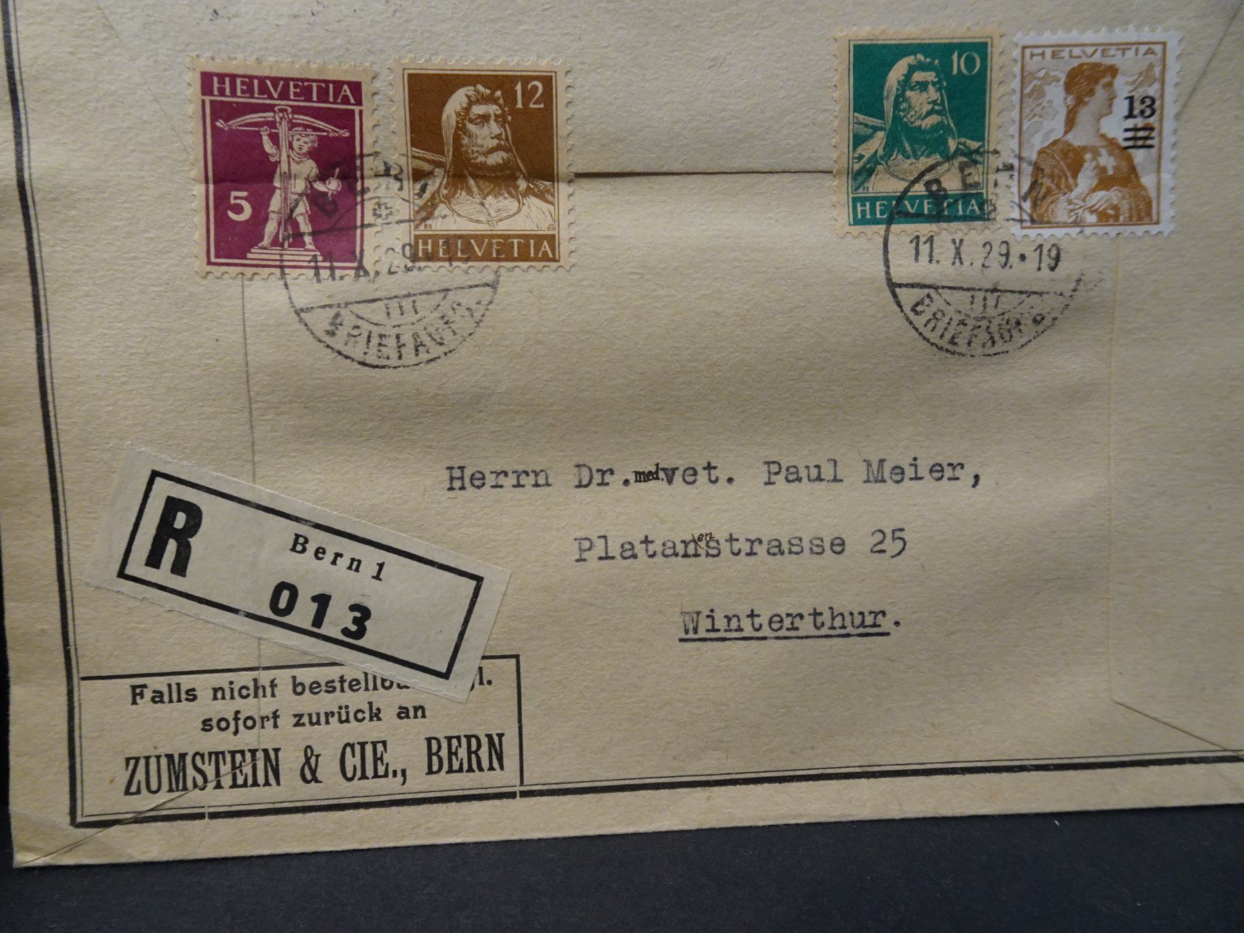 Alle Briefmarken: 11.X.29.SPEZIALBRIEF; ZUMSTEIN BRIEFMARKEN BERN; CHARGE – Gebraucht aus Eschenbach SG von eDaisy 4