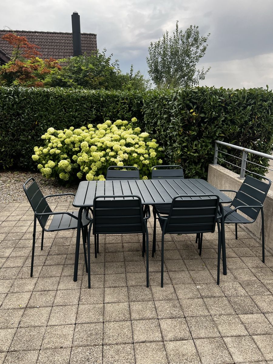 Pfister Set de table et chaises: Gartentisch mit 6 Stühlen dunkelblau  – Neuf (Voir description) à Buchs ZH par car_z6r2