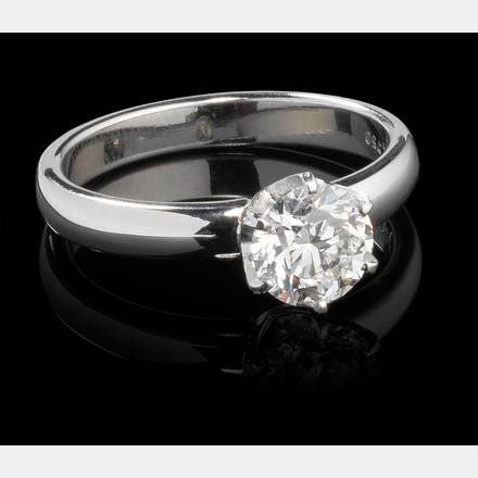 Anelli: 18 k White Gold Ring set with a solitaire diamond, 1.01ct, D – Usato da Morges venduto da 24time 3