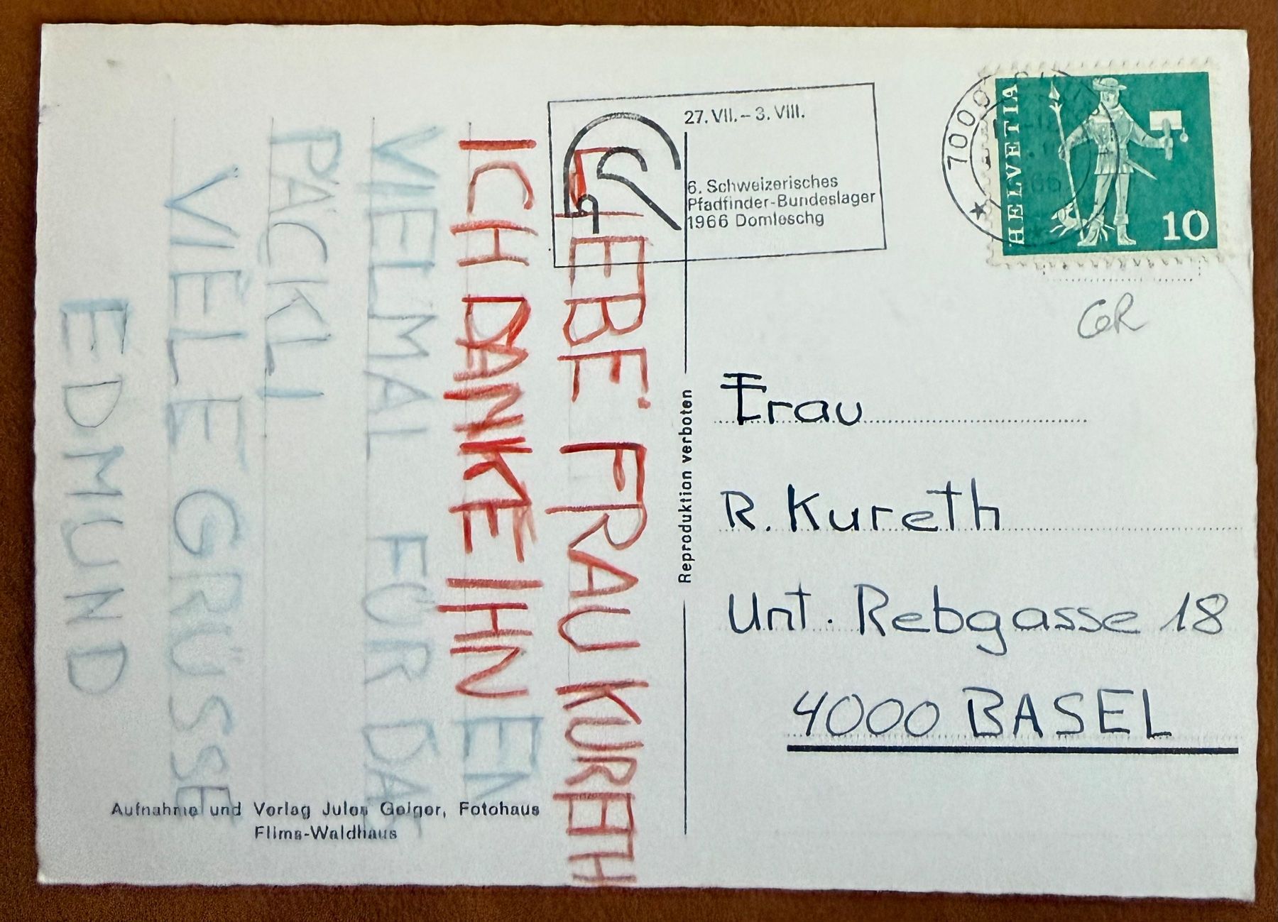 Cartoline postali: Bonaduz - Bergrestaurant Scardanal 1966 – Usato da Lutry venduto da Ediego 1