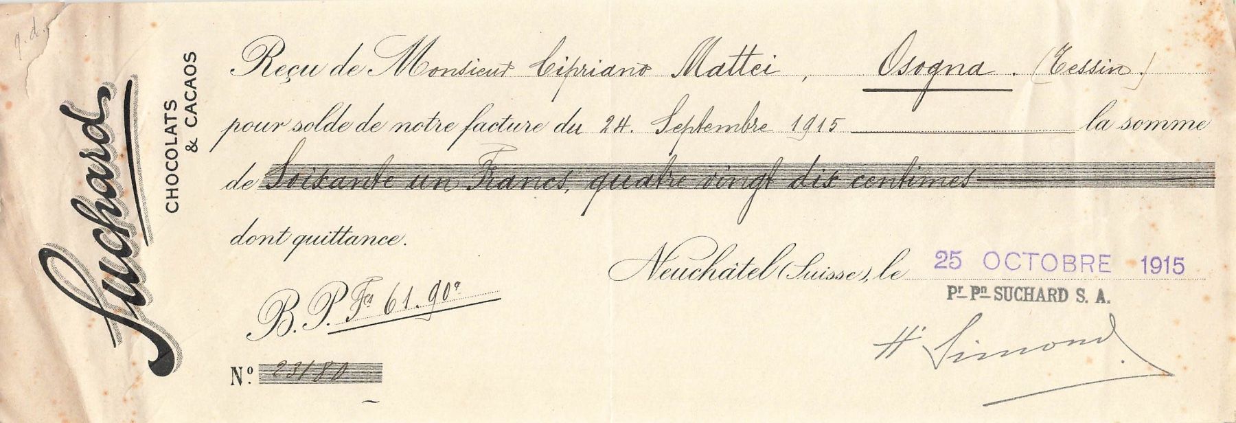 Cartoline postali: Suchard chocolats & cacaos Neuchatel Kambiale cheques – Usato da Biasca venduto da Blenio71