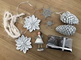 Weihnachtsbaumschmuck Set, Silber/Weiss, Top Zustand!