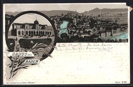 Lithographie Baden, Kurhaus, Teilansicht