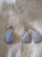 Blue Lace Agate Pendant, Earrings - bought in Colorado