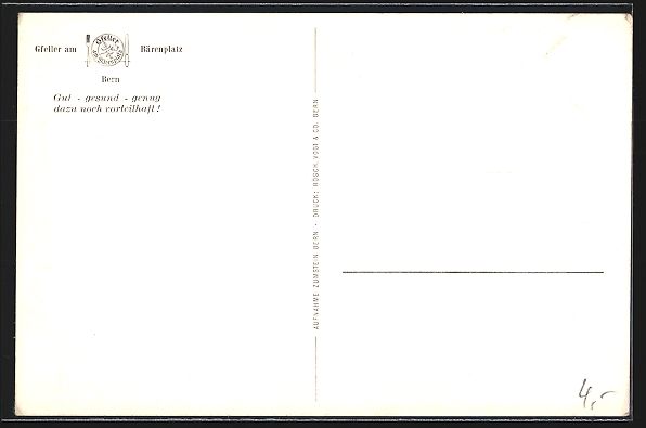Cartoline postali: Bern, Restaurant Gfeller am Bärenplatz  – Usato da Berlin venduto da bartko-reher 1