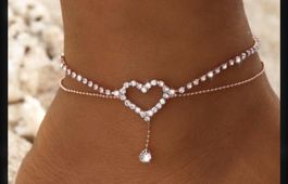 Rose gold heart anklet with rhinestones #anklet #jewelry