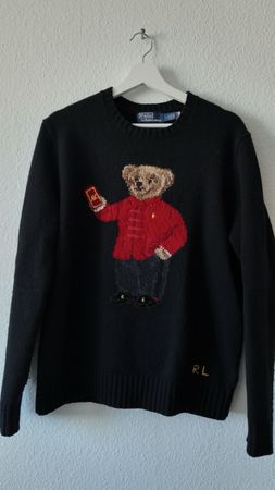 Polo Ralph Lauren Pullover Bär Schwarz Rot Gr. M Winter Xmas