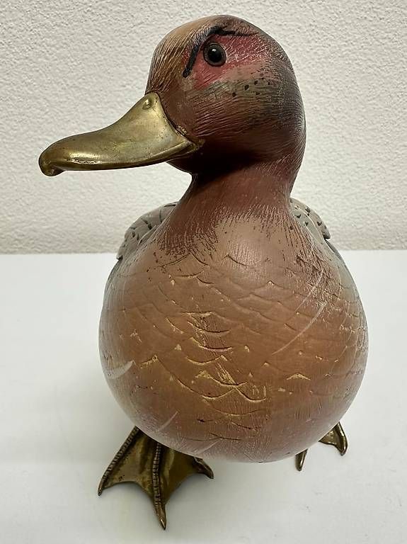 Statuette: Vintage Elli Malevolti Designer Holzente mit Messingdetails – Usato da Obernau venduto da Arche_Noah_Brocki
