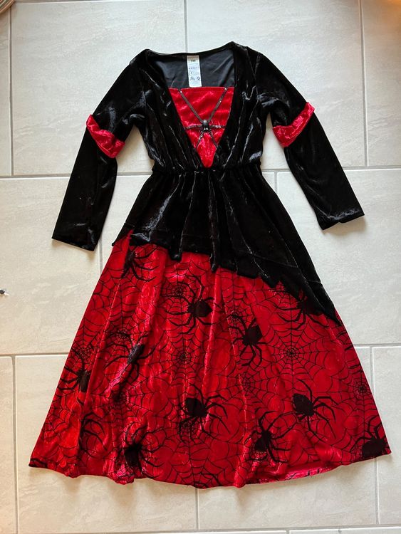 Hexenkostüm Violett Für Kinder – Kapuzenkleid Mit Spinnen-Applikationen, Größe 116-164