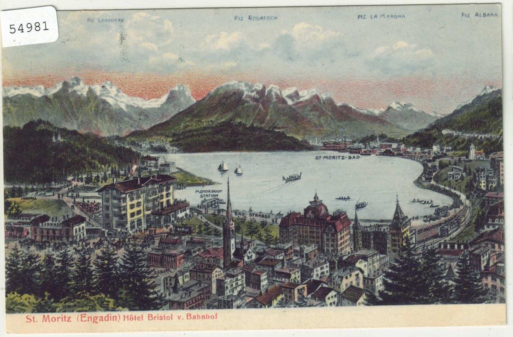Cartoline postali: St. Moritz - Hotel Bristol v. Bahnhof - Litho – Usato da Ettingen venduto da Kartenplanet