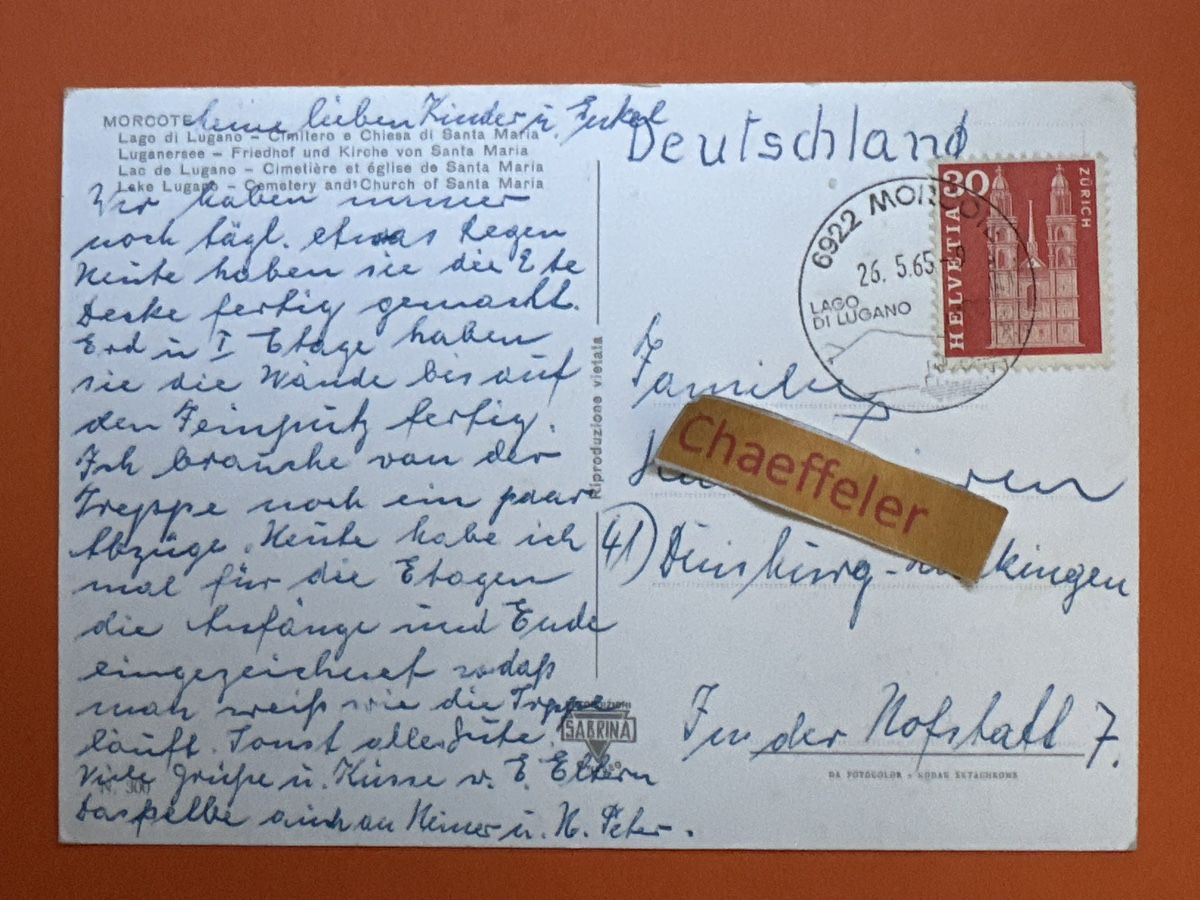 Cartes postales: 1965 Morcote, Lago di Lucano – D'occasion à Zürich par Chaeffeler 1
