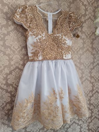 Weiss Goldenes Festliches, kleid Made In Brazil / Hochzeit