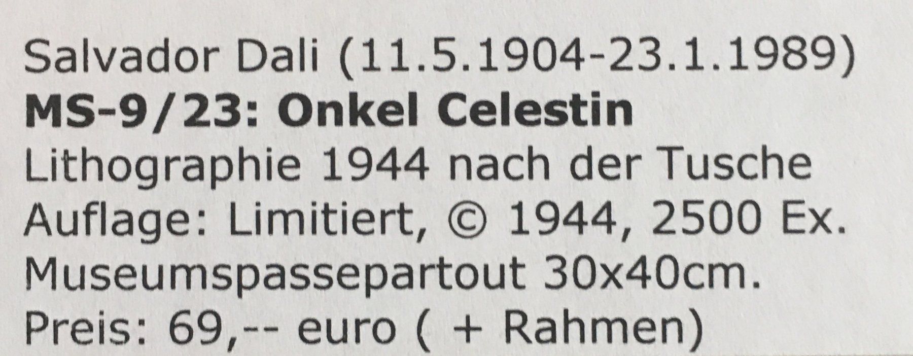 Grafica & Litografie: SALVADOR DALI MS-9/23 "Onkel Celestin" – Usato da Nennigkofen venduto da Sommersonnen 3