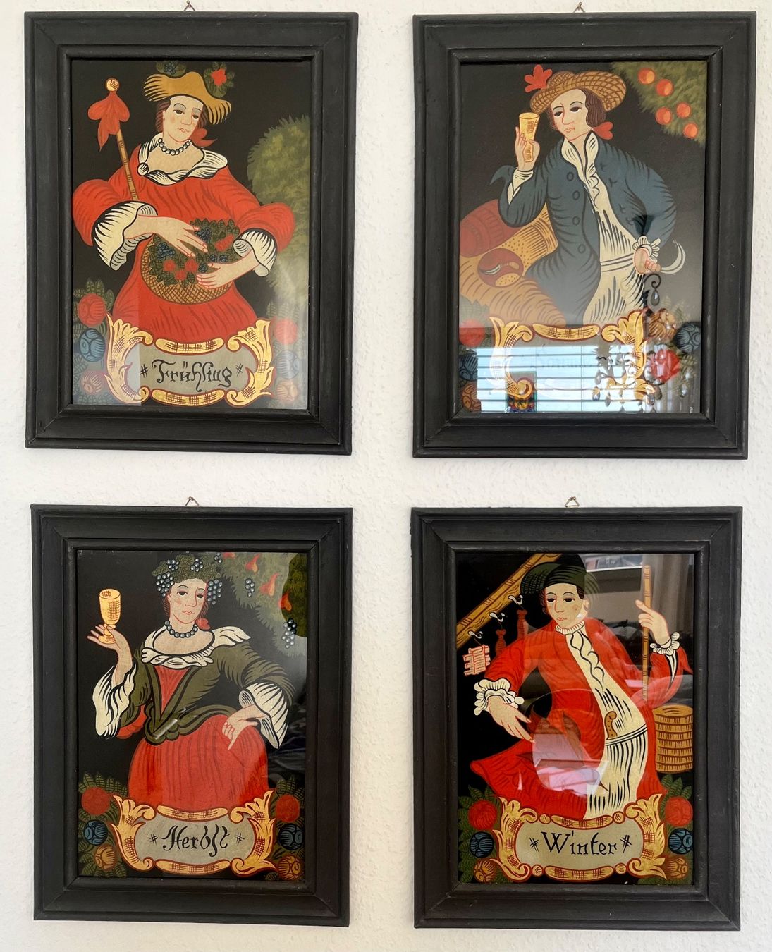 Dipinti: Die vier Jahreszeiten -  Hinterglasmalerei - vier Bilder – Usato da Basel venduto da so1_nf6l