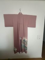 Traditional Japanese Kimono Silk Pink Landscape Design