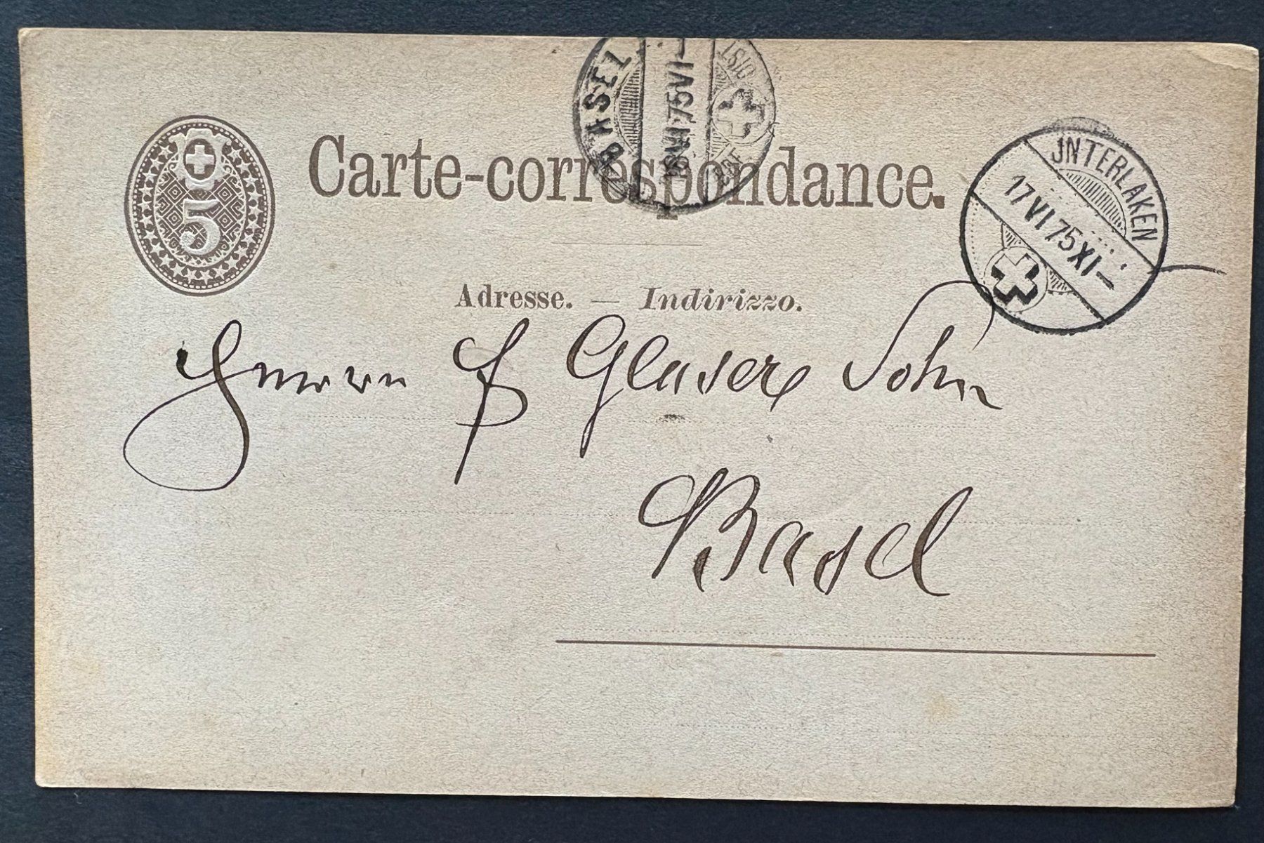 Tutti i francobolli: POSTKARTE INTERLAKEN 1875 – Usato da Ostermundigen venduto da Wyatt-Earp