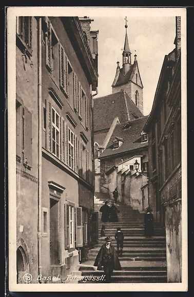 Cartoline postali: Basel, Totengässli mit Leuten auf den S – Usato da Berlin venduto da bartko-reher