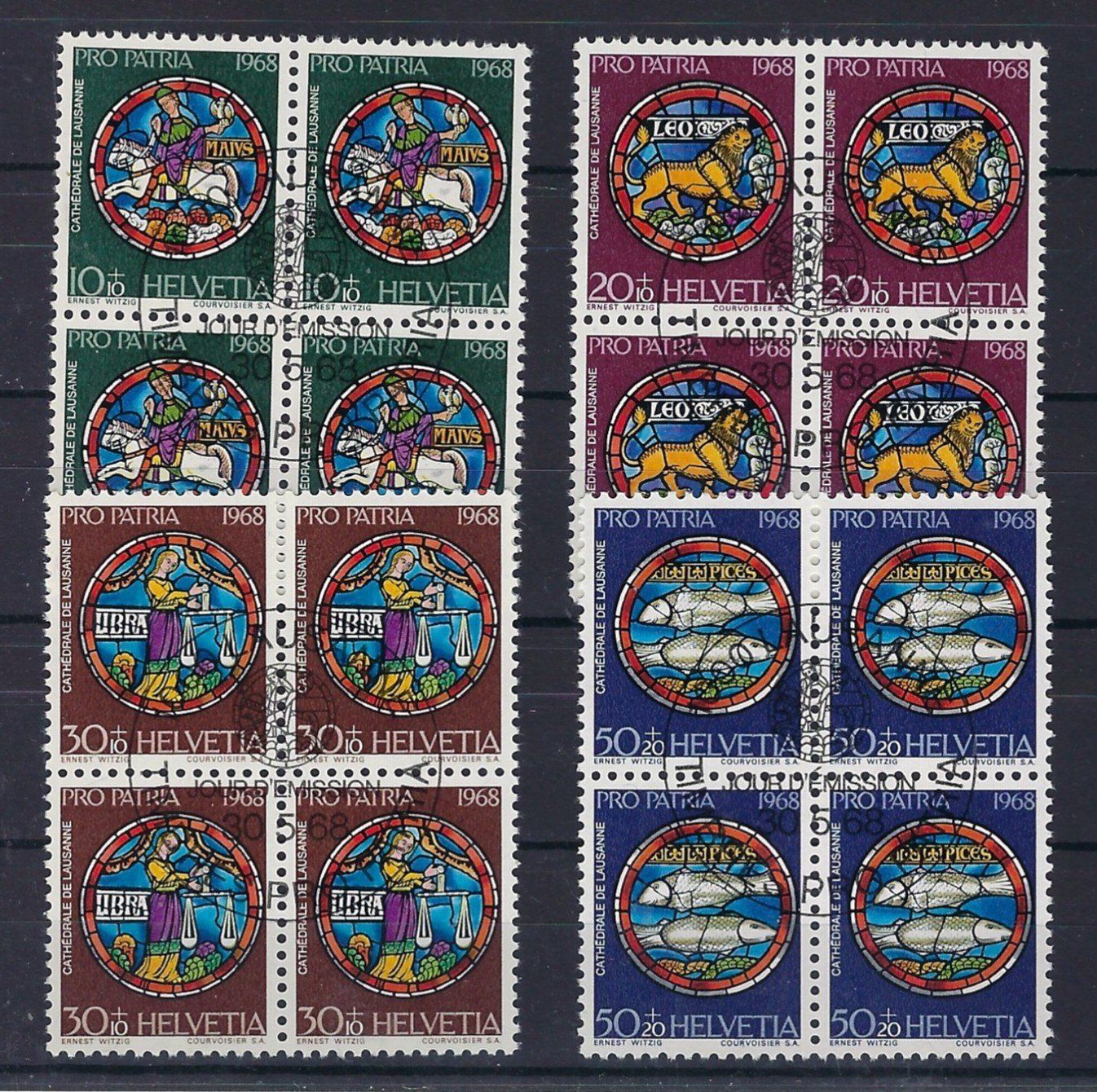 Tutti i francobolli: 1968 Pro Patria Viererblocks ET.    15927 – Usato da Lunden venduto da Animus999
