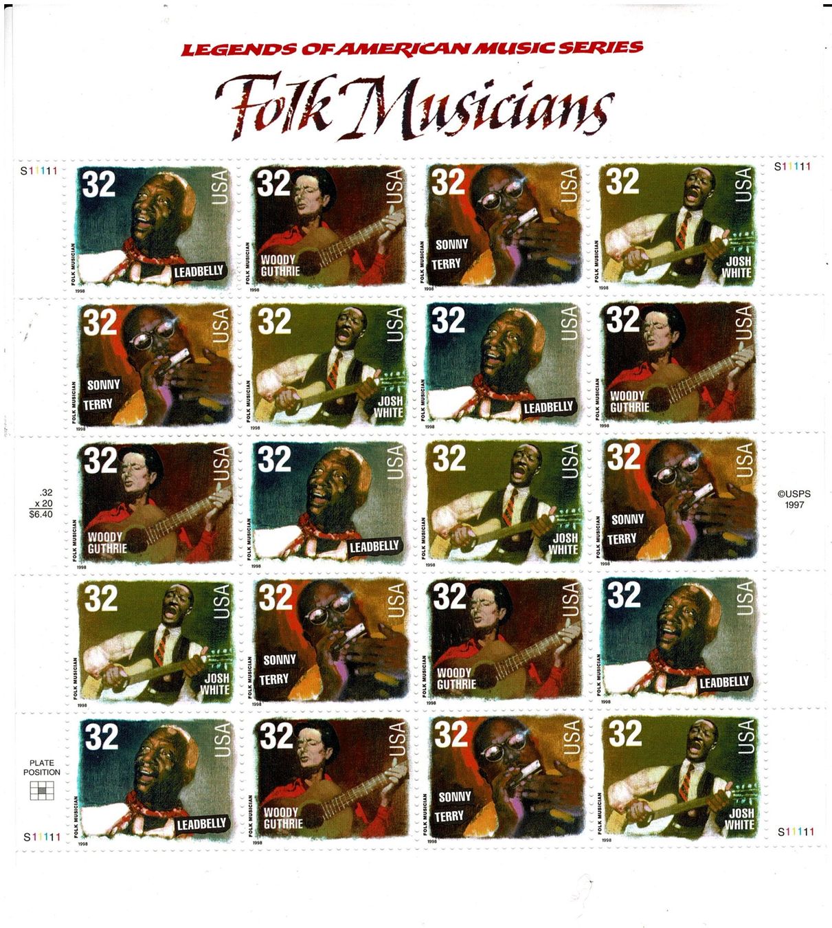 Tutti i francobolli: USA Folk Musicians 1 KB ** – Nuovo (secondo la descrizione) da Lausanne venduto da Whorvath