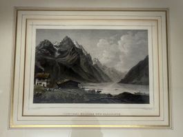 Bild Klonthal + Glärnisch Stich handkoloriert vergoldet 512