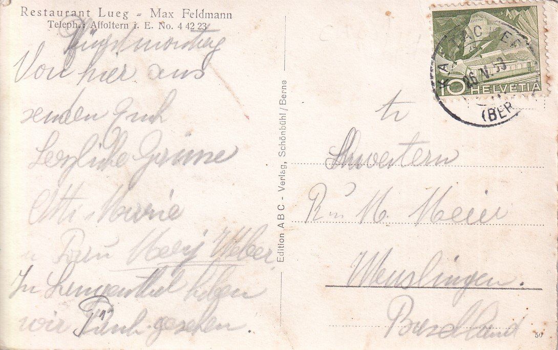 Ansichtskarten: Affoltern  BE  i. E. - Wirtschaft z. LUEG / Oldtimer um 1953 – Gebraucht aus Brig von Valcards54 1