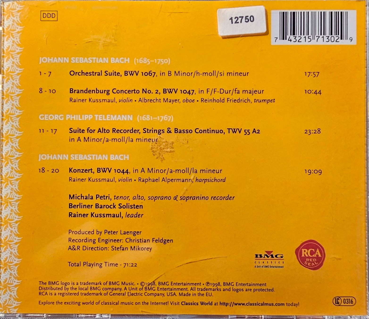 CDs: Michala Petri - Bach / Telemann – Gebraucht aus Wahlen b. Laufen von Cg10 1