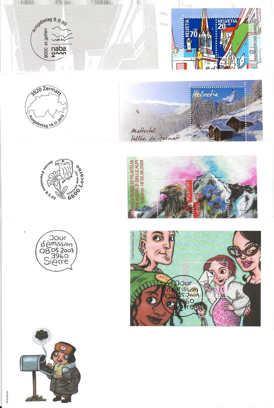 Alle Briefmarken: 4 FDC Blocks Schweiz 2003 – Gebraucht aus Zürich von Philacat11
