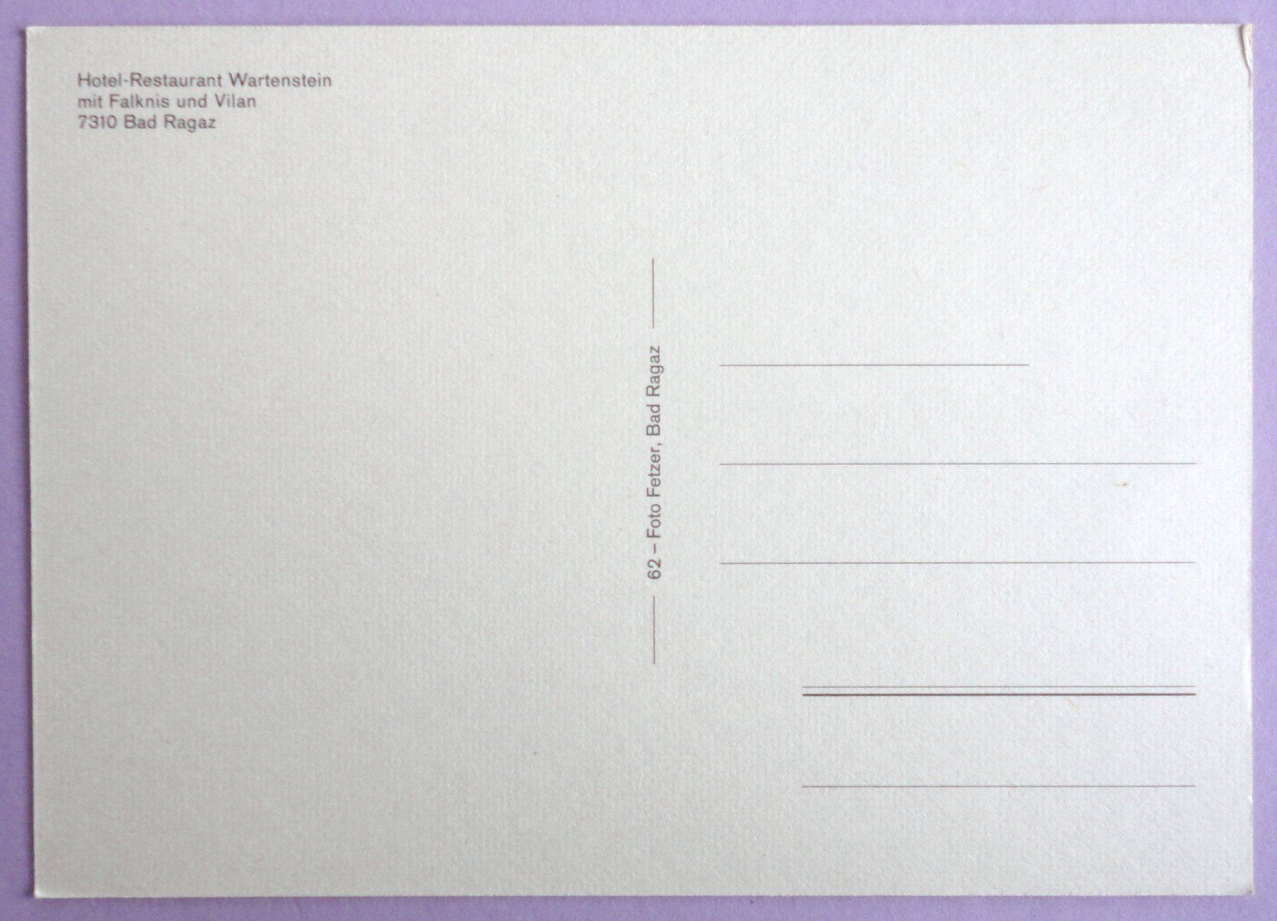 Cartoline postali: Hotel-Rest. Wartenstein, Bad Ragaz – Usato da Fétigny venduto da Billy2miny 1