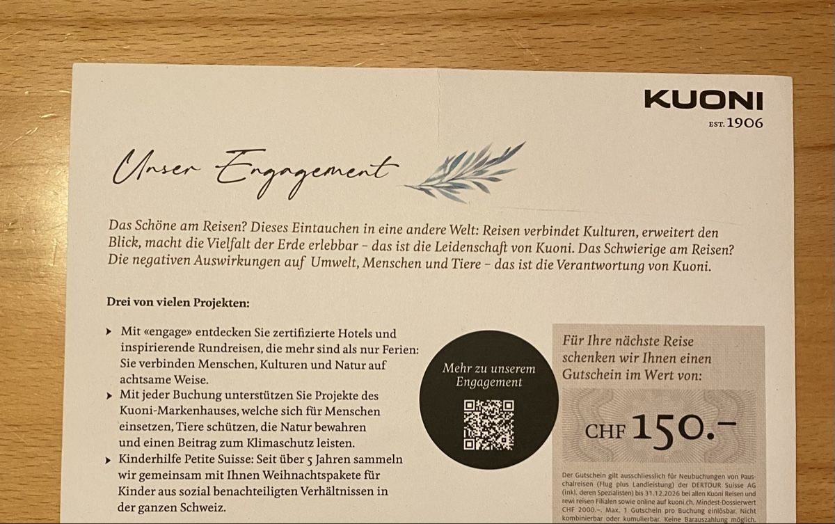 Buoni: Gutschein Kuoni CHF 150.- – Nuovo (secondo la descrizione) da Oberwil BL venduto da Stefank2212