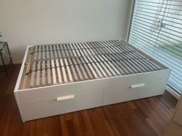 IKEA BRIMNES Bettgestell mit Schubladen weiss 140x200 cm