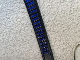 Pferde Stirnband Full, Schwarz mit blaue Steinen, gut!