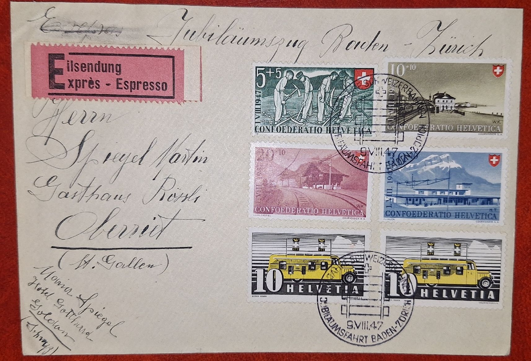 Tutti i francobolli: Pro Patria 1947 Satzbrief  – Usato da Balgach venduto da SIMEON27