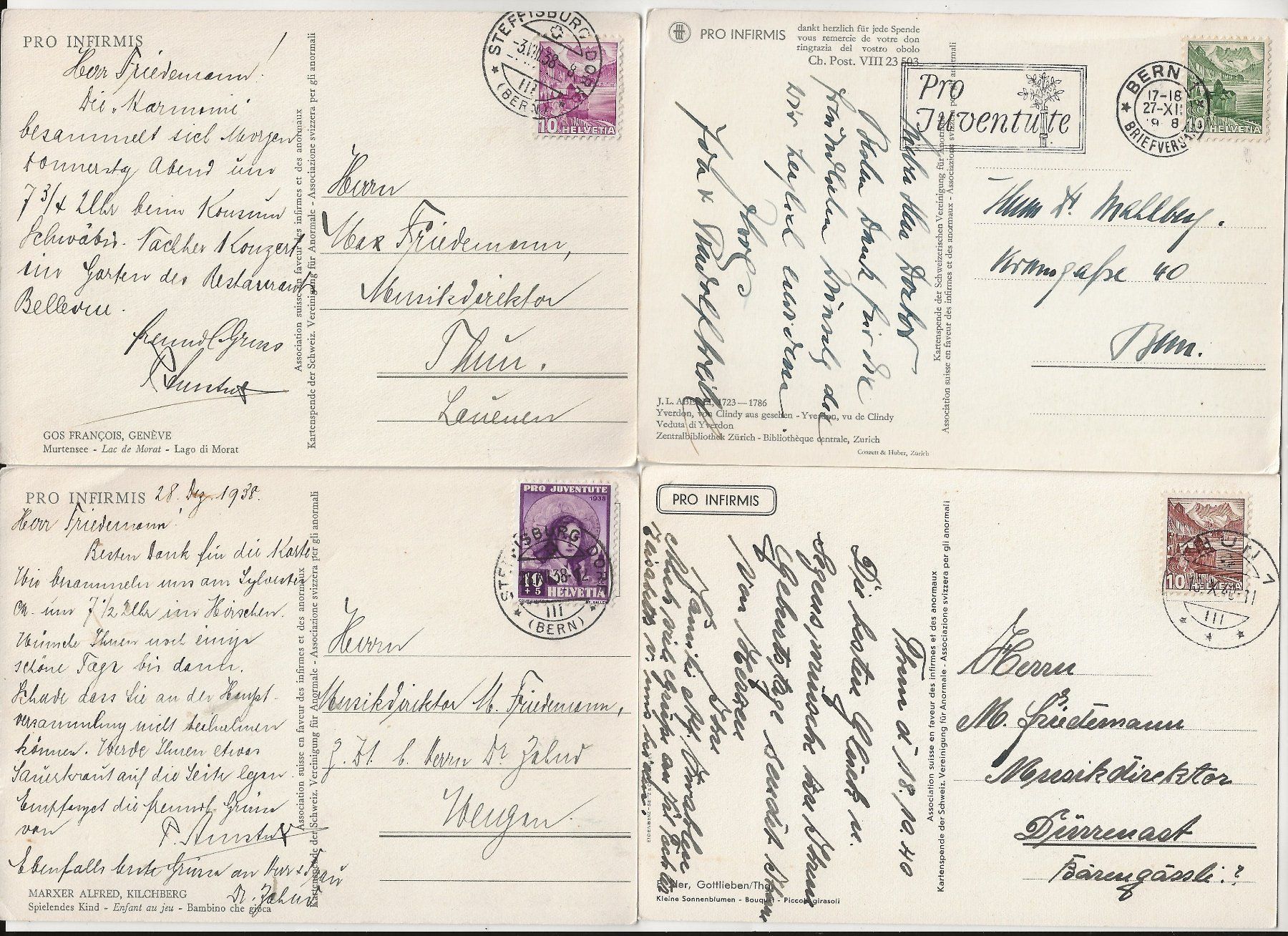 Cartoline postali: 4 x AK 1938/1940 Pro Infirmis Karten – Usato da Greifensee venduto da 315WDO 1