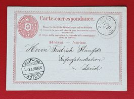 GANZSACHE P-KARTE NÄFELS GLARUS STEINFELS SEIDE ZÜRICH 1872