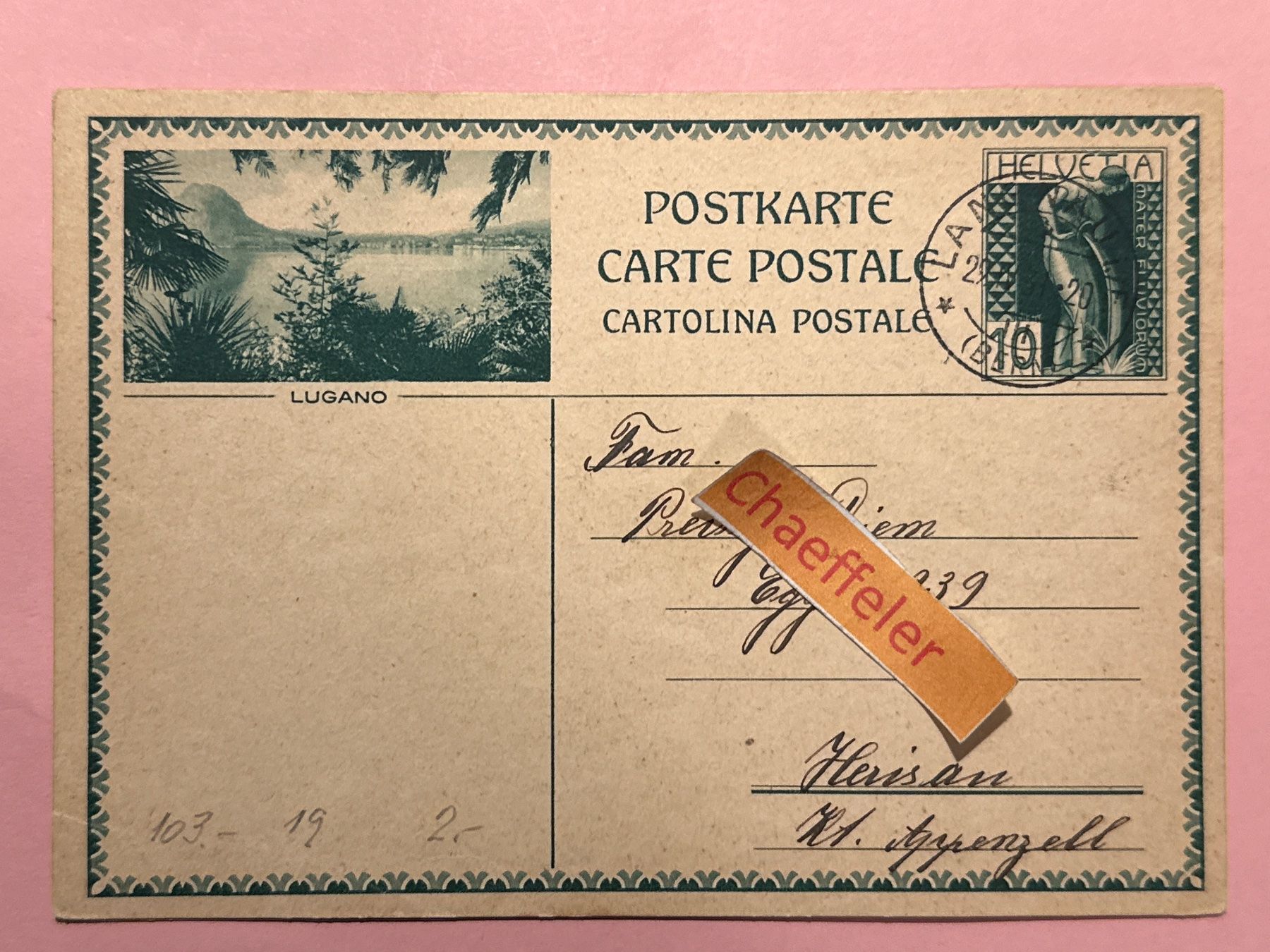 Cartoline postali: Postkarte Lugano 1931 – Usato da Zürich venduto da Chaeffeler
