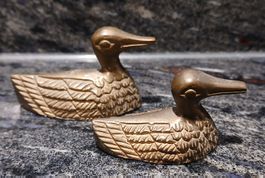Goldige Entenfiguren, Messing, 2 Stück, Vintage Dekoration!