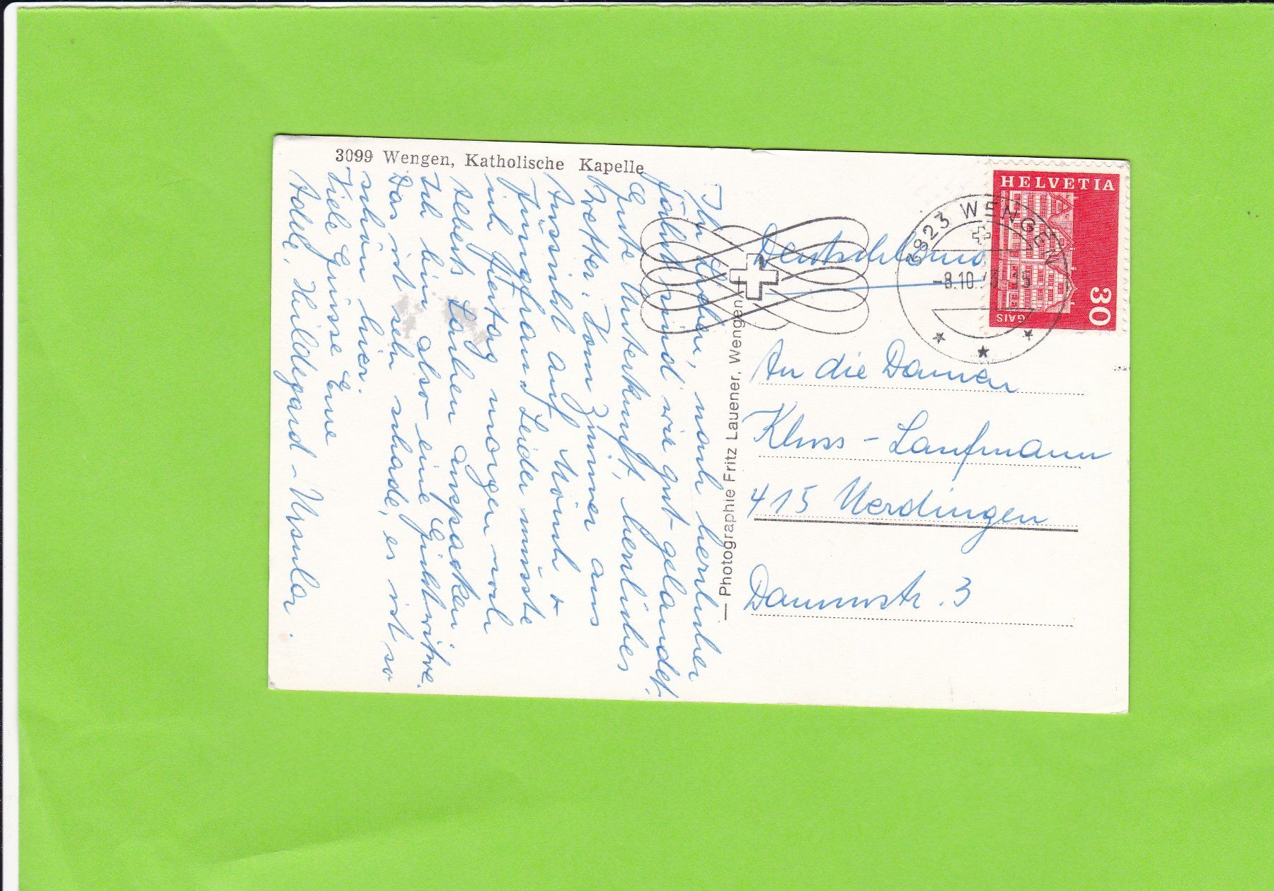 Cartoline postali: Wengen, Katholische Kapelle – Usato da St. Peterzell venduto da neckertal 1