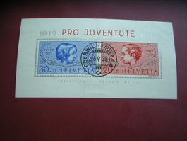 1937 PRO JUVENTUTE BLOCK VOLLSTEMPEL 26.V.38., OBERWIL/BÜREN