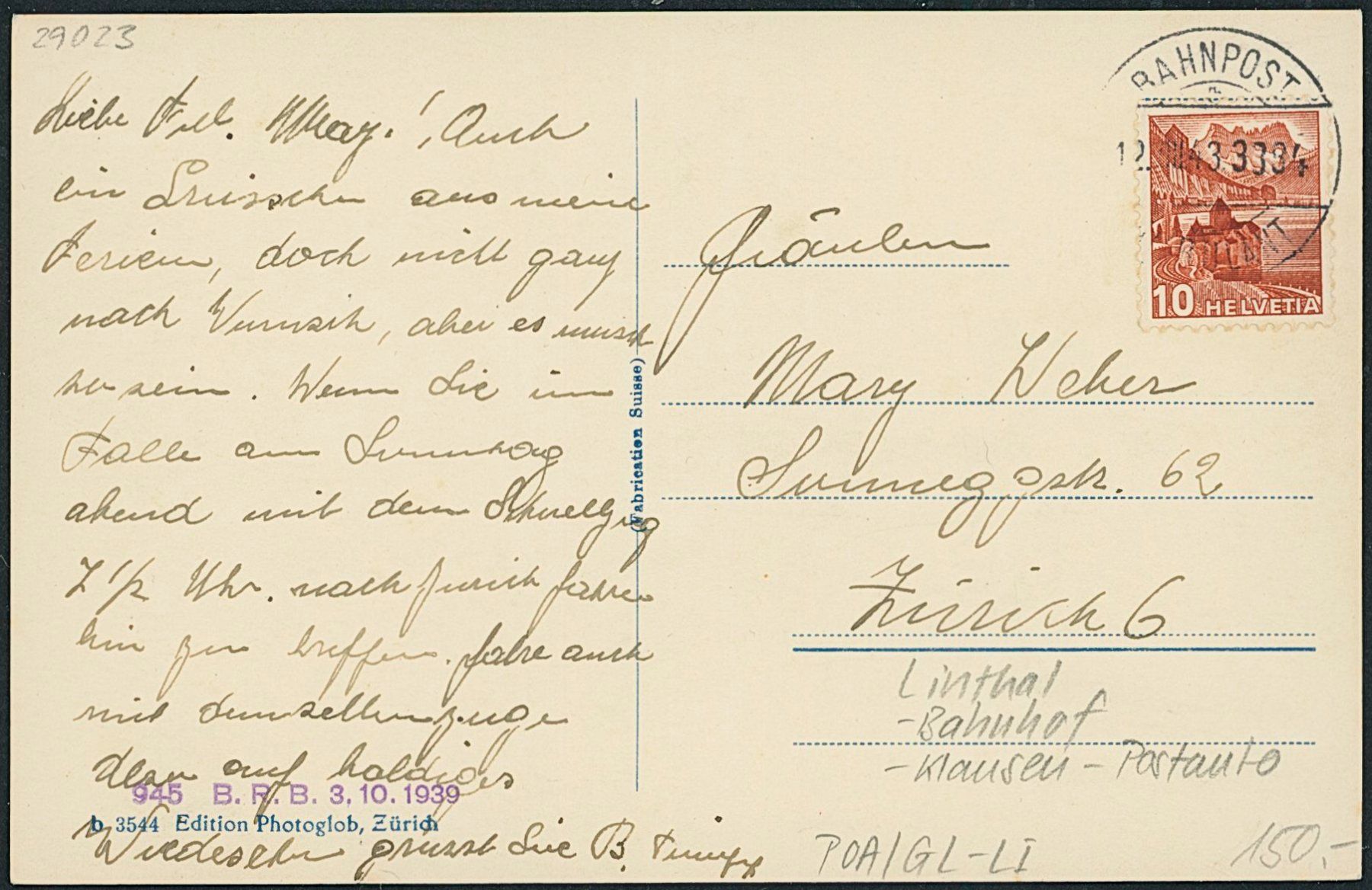 Cartoline postali: GL Linthal - Bahnhof - Klausen Postauto – Usato da Schindellegi venduto da masutka7 1