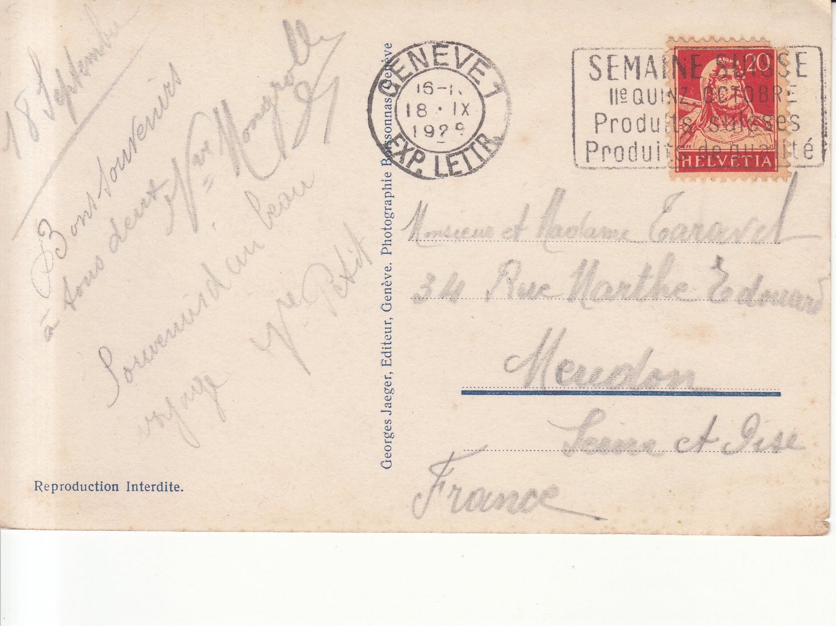 Cartoline postali: Genève Rousseau 1929 – Usato da Bürglen TG venduto da StampGraf 1
