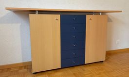 Sideboard, buche, Schubladen blau