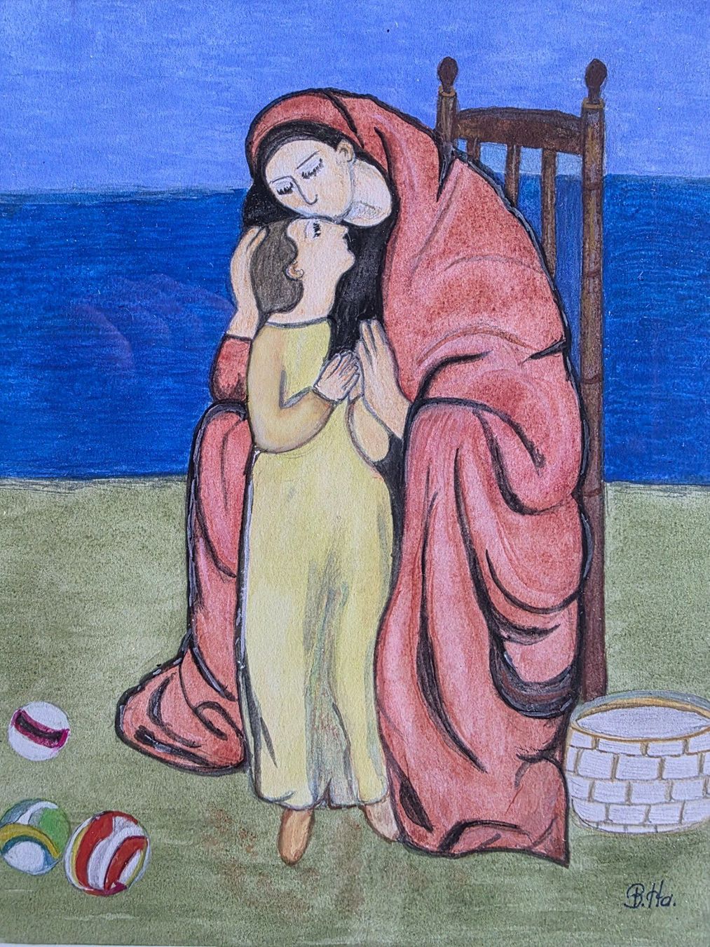 Gemälde: Bild - Frau mit Kind - Aquarell oder Farbstift Pablo Picasso – Gebraucht aus Walterswil BE von Lonitti 3
