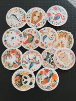 Lot d'autocollants ronds motifs animaux et fleurs