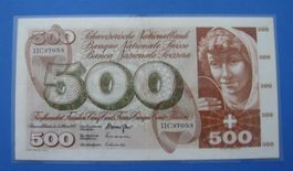 500 Fr.-Note 1973, 11 C / 37053, UNC gefaltet / laminiert !