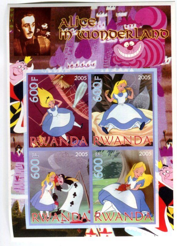 Tutti i francobolli: Block "Walt Disney. Alice im Wunderland". Ruanda – Nuovo e nell'imballaggio originale da Basel venduto da Butsch5
